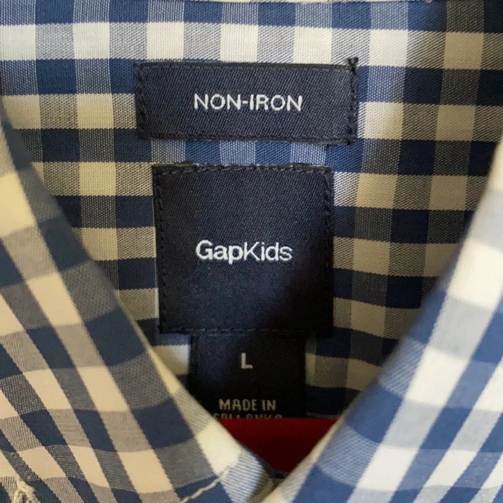 Gap Kids Non Iron Woven Gingham Long sleeve Shirt Size L Classic Preppy